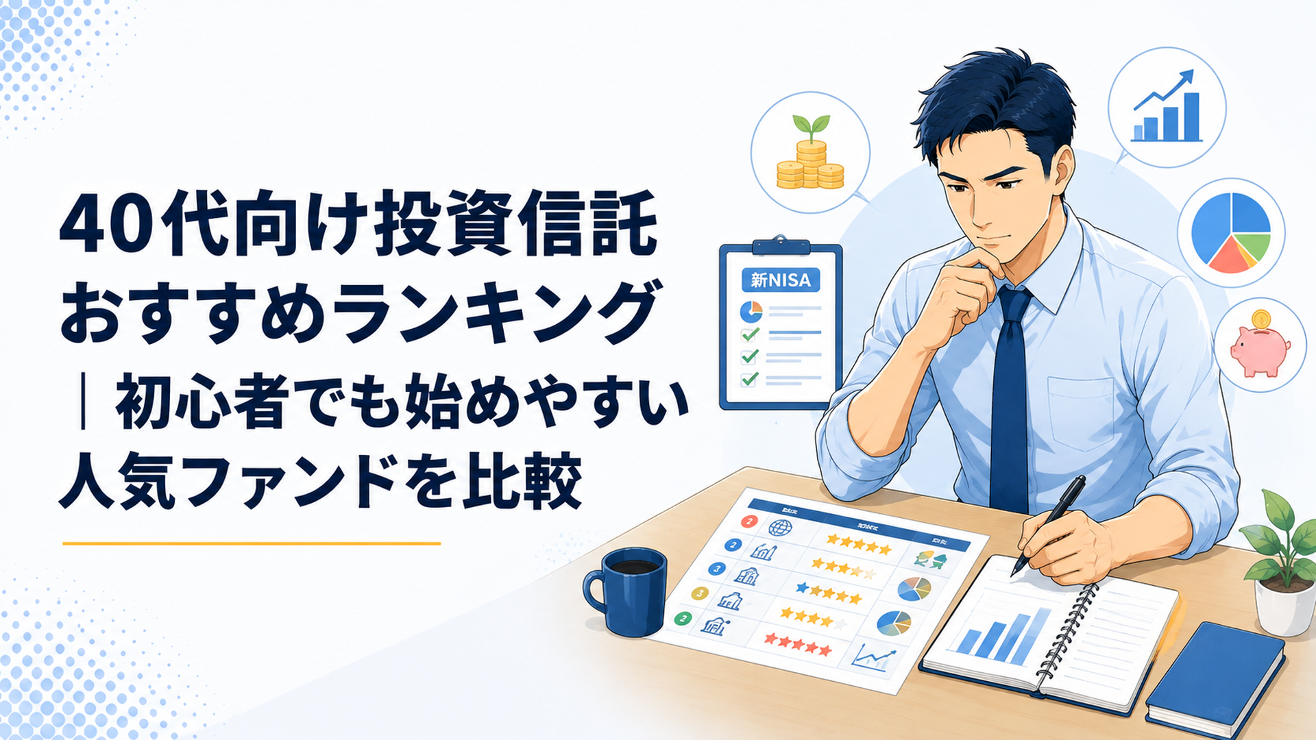 新NISA対応の投資信託5本を比較して積立計画を立てる40代会社員