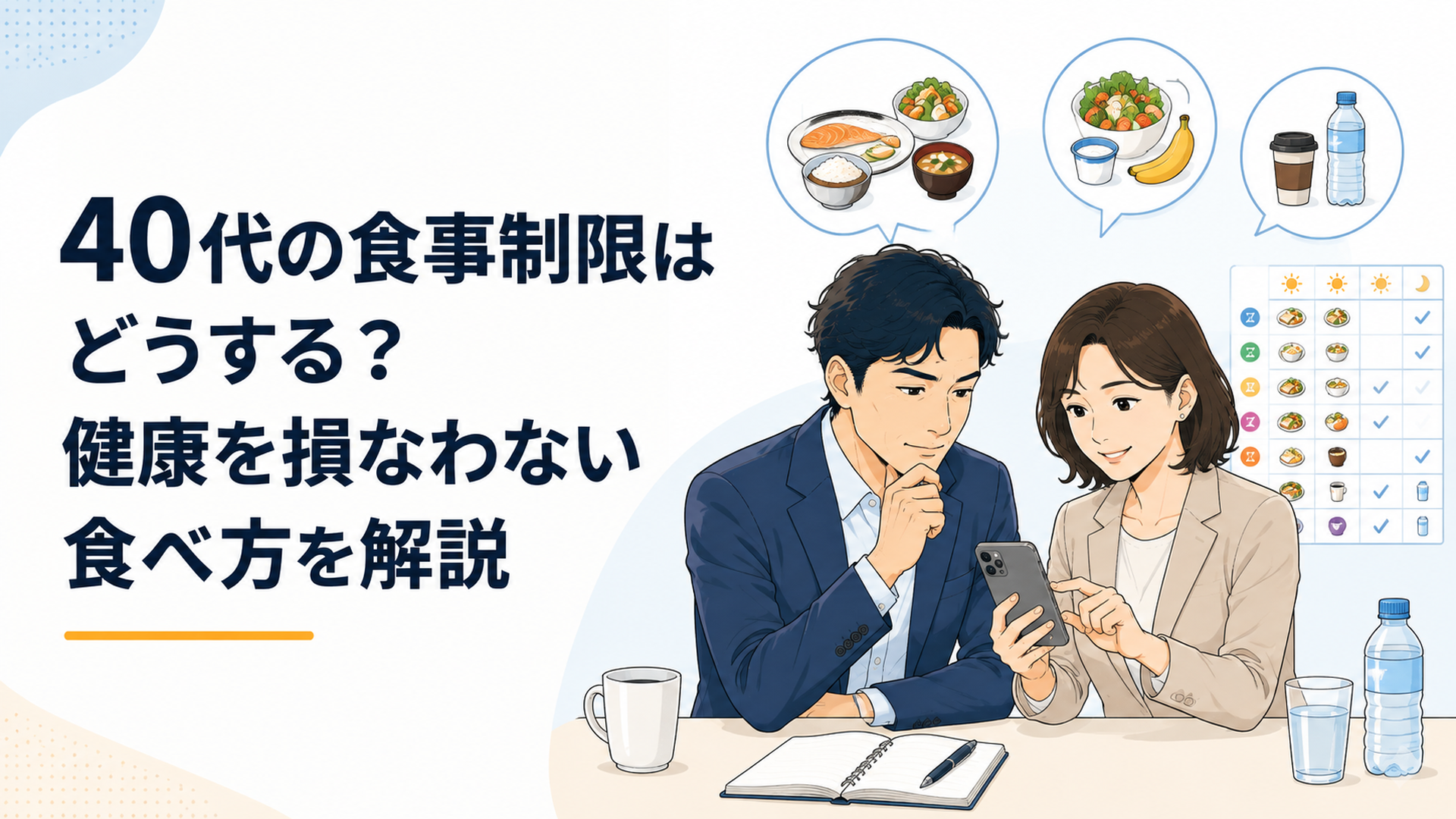 スマートフォンで7日分の食事と飲み物を記録し食生活を分析する40代男女