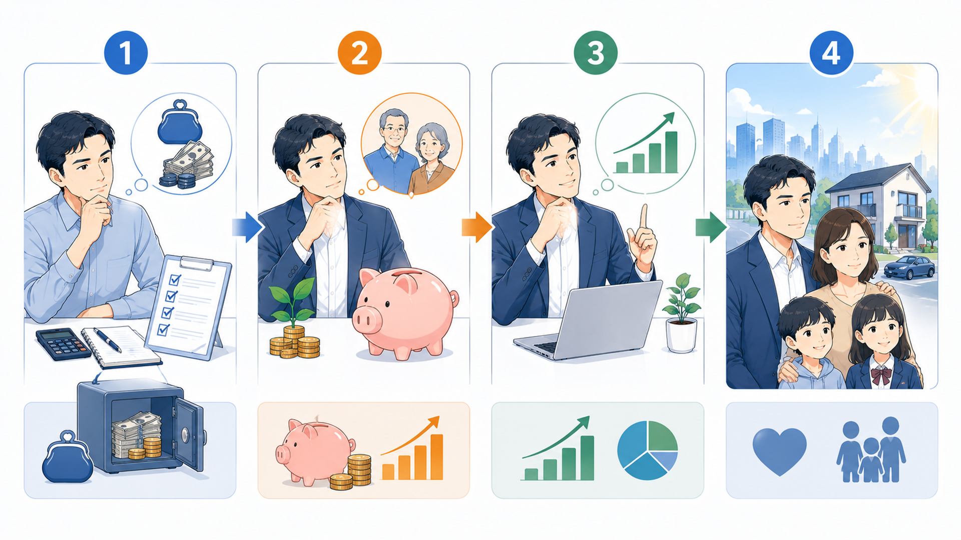 40代独身会社員が現金と新NISAとiDeCoへ毎月の資金を振り分ける場面