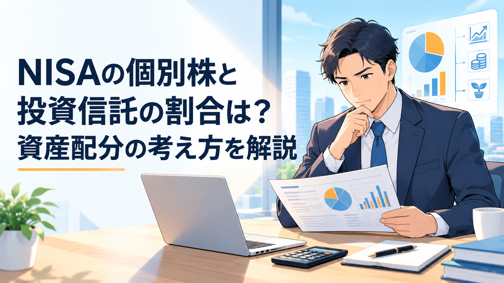 NISAの投資信託と個別株の割合を計算しながら資産配分を検討する40代会社員